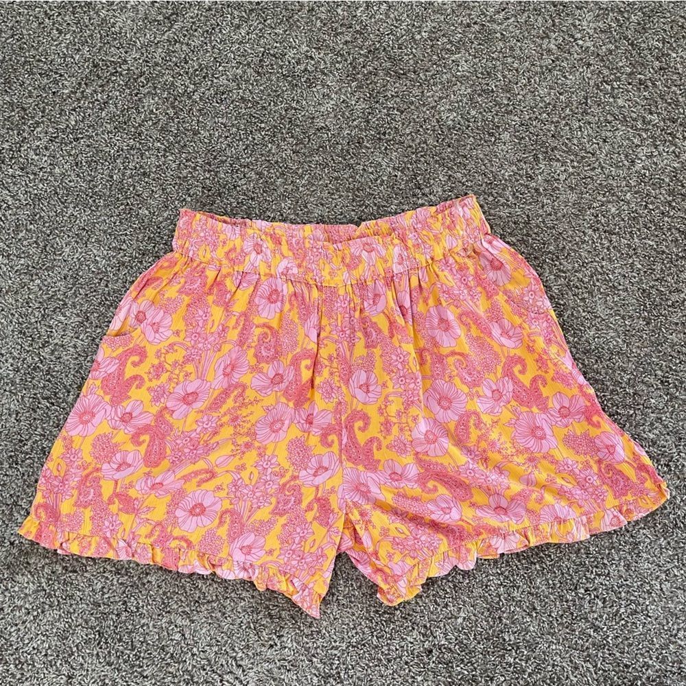 ROMANTIC GYPSY Plus Flutter Trim Smocked Shorts in Marigold Size 2X NEW - Picture 2 of 14